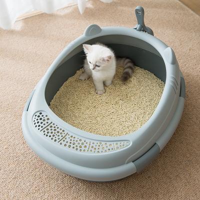 China Hot Selling Stocked Pet Products Cleaning Sets Cat Toilet Box Trays Simple Plastic Cat Head Cat Litter Box Cute for sale