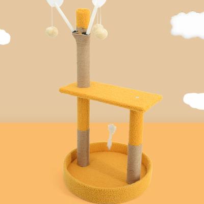 China New Interactive Toys Sisal Double Layer Cat Scratch Post Stocked Cat Tree Scratcher Post With Bottom Board Ball for sale