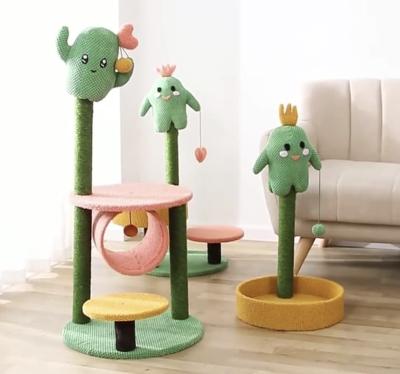 China Modern Cactus Stocked Cat Tree Scratcher 3 Cat Scratching Posts Green for sale