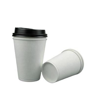 China Disposable Paper Cups For Hot Drinks Embossed Wallpaper Cups With Lids PLA Compostable Paper Coffee Cup for sale