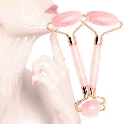 China Hot Sale Facial Natural Jade Face Lift Massager Roller Set Pink Crystal Quartz Jade Roller Beauty Stone Device for sale