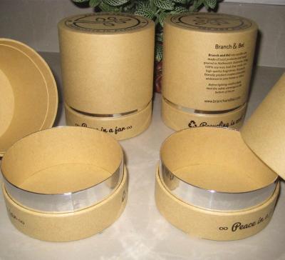 China Recyclable Eco Friendly Brown Kraft Paper Cylinder Boxes For Glass Candle Jar Packaging With Flat Edge Plant for sale