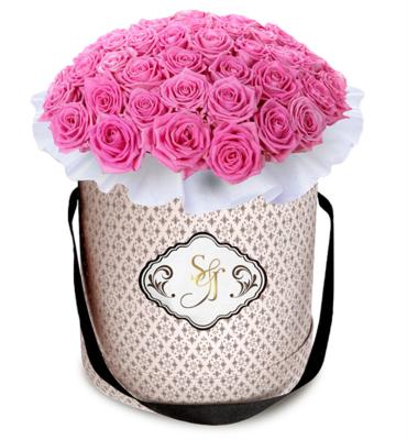 China Luxury Customized Design Biodegradable Flower Round Box Luxury Round Box For Flowers Paper Tube Flower Bouquets Customized With Satin Ribbon Handle for sale