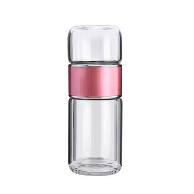 China Separate Viable Glass Water Bottle Double Walled Tea Bottle 2 In 1 Insulated Tumbler Tea Division Cup Bottle Glass for sale