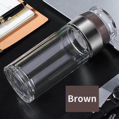 China Viable Bottle Makers Two Layer Glass Bottle Mini Tea Maker Tea Maker With Filter Water Tumbler Glass Office Use for sale