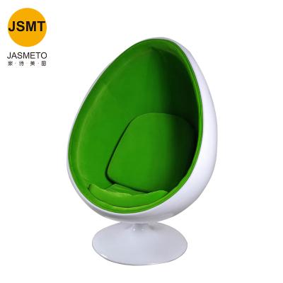 China JSMT Furniture Modern Cheap Standing Swivel Adult Size Fiberglass Revolving Oval Egg Shaped Revolving Pod Chair for sale