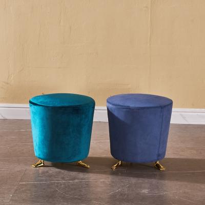 China Others Round Seated Fabric Stool Velvet Gold Ottoman Metal Base Stools for sale