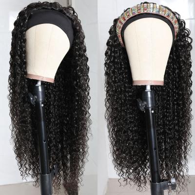 China Wholesale Price Curly Curly Headband Wig Cuticle Aligned Virgin Hair Afro Kinky Curly Bang Wigs Hair for sale