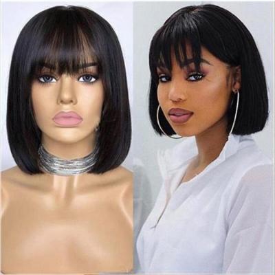 China Wholesale 8-14 Inch Straight Virgin Cuticle Aligned Hair Bob Wig Machine Sewing Natural Hair Wig For Women for sale