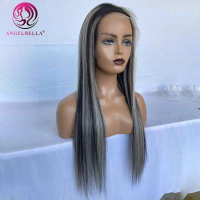 China Silky Straight Wave Customized Lacefront Wigs 100% Silver Gray Highlight Human Hair Wigs Women Hair Wigs for sale