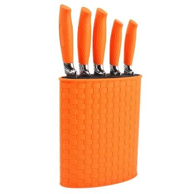 China Viable Hot Selling Non-stick Coated Knife Orange 5 Pieces Stainless Steel Kitchen Knife Set for sale