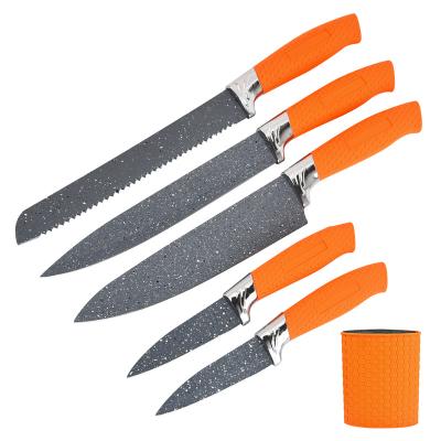 China Sustainable Premium Orange PP Handle Sharp Blade Kitchen Knife Set Multifunctional Kitchen Knife for sale