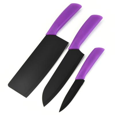 China Viable Kitchen Knife Purple Plastic Portable Home Handle Kitchen Knife Black Coated Kitchen Knife for sale