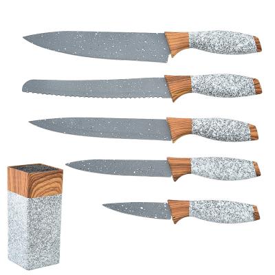 China Viable Factory Price 6 Pieces Kitchen Knives Set With Wood Holder Knife Block Holder Chef Handle Knife for sale