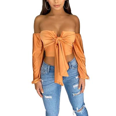 China Anti-wrinkle Autumn Hot Selling Women New Solid Color Long Sleeve Blouse Strapless Crop Tops for sale