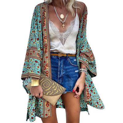 China New Long Sleeve Breathable Women's Floral Print Open Stitch Slim Loose Bohemian Casual Holiday Cardigan for sale