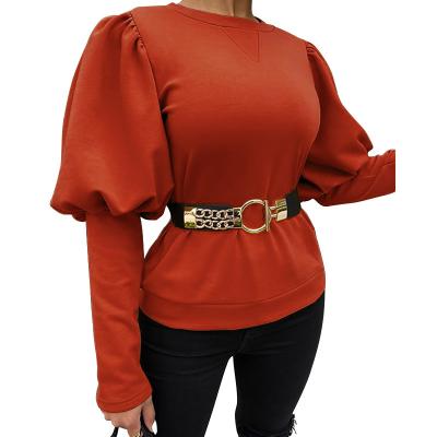 China Women O Neck Bubble Sleeve Solid Color QUICK DRY Casual Top T-Shirt for sale