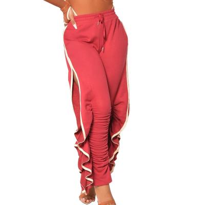 China Autumn Winter Women Fashion Ruched Anti-Static Ruffles Drawstring Casual Sports Pants Pencil Pants for sale