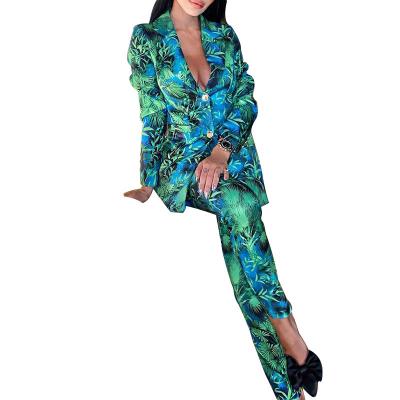 China Fashion Women Autumn Long Sleeve Print Elegant Ladies Celebrity Party Office Pant Suit Breathable Blazer for sale