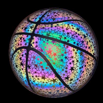 China Glowing PU Leather In Dark Latest Reflective Luminous OEM Customized Basketball Factory Direct Sales Basketball LOGO Light Up Holographic Basketball Balls for sale