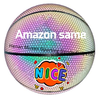 China Factory direct sales 2022 cheap leather basketballs LOGO Reflective Luminous latest OEM basketball light up holographic basketball balls for sale