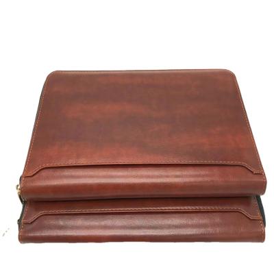 China Zipper Closure Zippered Leather Folder Or PU Brown Business Padfolio for sale