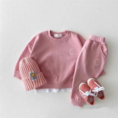 China Casual Smiling Sweatshirt + Breathable Pants Embroidery Long Sleeve Toddler Children's Suit Autumn/Winter Ins Baby 2 Pieces Clothing Set for sale