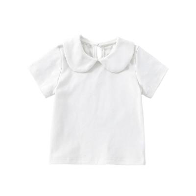 China Infant Toddler Girls Whit Peter Pan Collar Blouse Solid Color Summer Children Anti-Shrink Kids Short Sleeve Soft Cotton Baby Shirt For Girl for sale