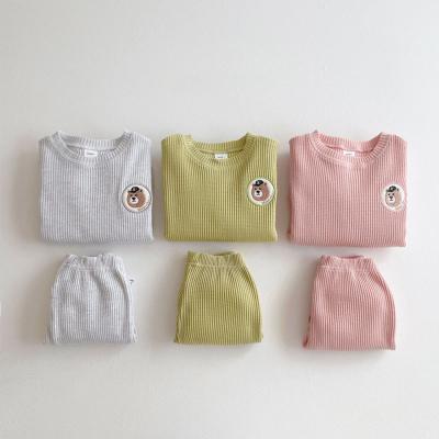 China Baby Spring Sets Anti-Shrink Autumn Long Sleeve Knitted Cotton Newborn Waffle Tops Boys Girls Teams 2 Pieces Kids Cardboard Clothing Outfits for sale