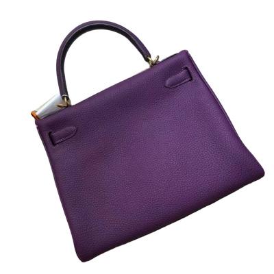 China Single line fashion leather platinum bag women's beeswax shoulder messenger bag lychee grain Togo cowhide leather handmade bag lock for sale