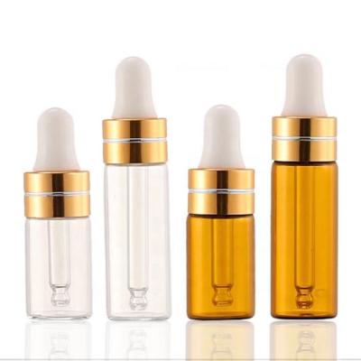 China 2020 Empty Cap 3ml 5ml Latex Dropper Latex Bottle Eco-friendly Recyclable Mini Essential Oil Hot Amber Transparent Glass Bottle For Essential Oil for sale