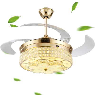 China New Design 42 Inch Simple Modern High Quality Crystal Ceiling Fan Led Light With Invisible Blades for sale