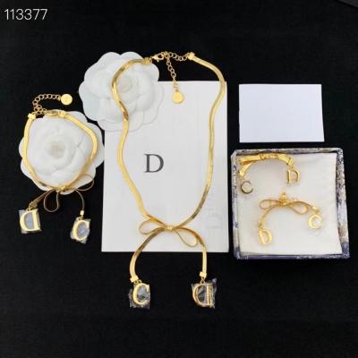 China FASHIONABLE New Design CD Three Piece Jewelry Set Bows With CD Earring Bracelet Necklace Pendant Set for sale