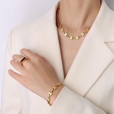 China 2021 Fashionable wholesale designers stitching short chain girls bracelet necklace titanium steel jewelry set for women for sale