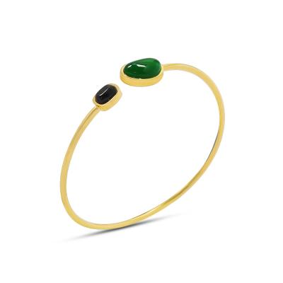 China CLASSIC Traditional Design 18k Gold Plated Bangle Black Agate Green Black Agate Luxury Bracelet for sale