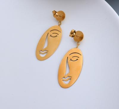 China 2022 Luxury Fashionable Art Line Human Face 18k Gold Plated Ladies Earrings Korea Fashion Trend Design High for sale