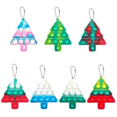 China New Silicone Push Bubble Pop It Christmas Tree Key Chain Stir Toy Squeeze Push Its Bubble Strain Reliver Toys For Kids Gifts for sale