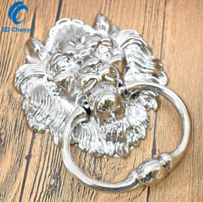 China Modern Shiny Decorative Chrome Round Drop Lion Ring Knocker For Furniture for sale