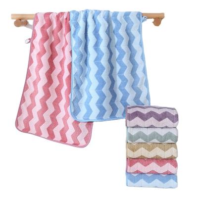 China Sustainable Factory Directly Supply Coral Fleece Face Stripe Towels Microfiber Bath Towel With Custom Printing for sale