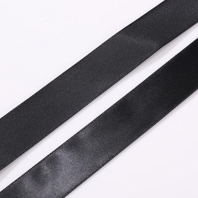 China Luster Good Quality Cheap Price Black Polyester Satin Ribbon for sale