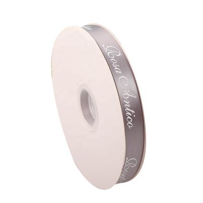 China Other Customized Spool 2cm Gray Satin Ribbons With Classic White Printed Gift Ribbon For Decoration for sale