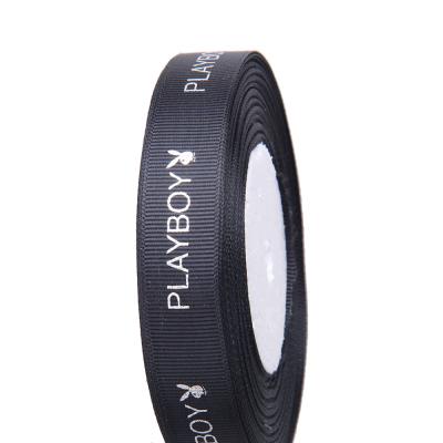 China Recyled Custom 2.5cm Black Grosgrain Ribbon Printed Logo Grosgrain Ribbon for sale