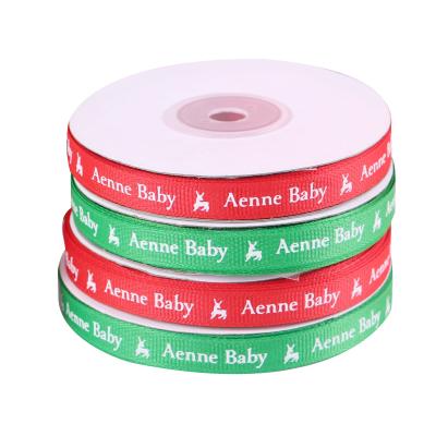 China Wholesale Custom Recyled 1.2cm Grosgrain Ribbon Holiday Celebration Christmas Elk Ribbon For Packaging for sale