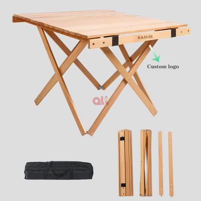 China Roll up desk design low table versatile wooden small folding camping portable picnic table roll up table for sale