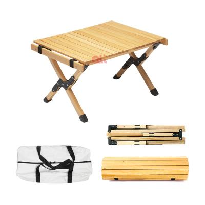 China Lightweight multi-functional solid wood portable folding egg roll table leisure camping roll table for sale