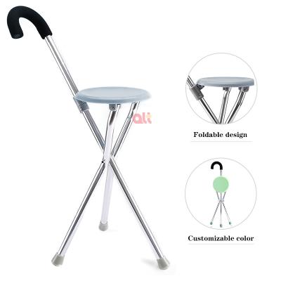 China Universal Comfortable Non-slip Handle Walking Stick Chair Seat Alluminium Walking Stick With Rest For Elderly for sale