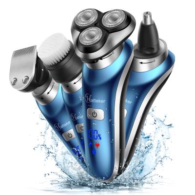 China Triple Blade Hatteker 4 in 1 Rotary Razor for Men Trimmer Waterproof Electric Shaver for sale