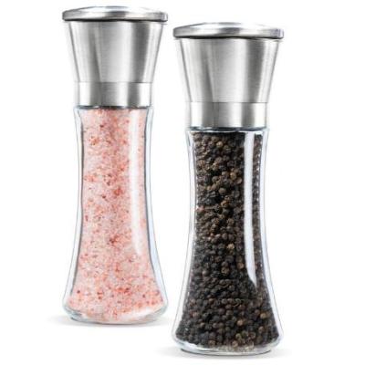 China Large Sustainable 6oz Glass Body Premium Salt And Pepper Grinder With Ceramic Adjustable Coarseness for sale