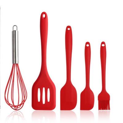 China Stocked 5pcs Silicone Cookware Set Baking Tool Kit Scraper Pastry Spatulas for sale