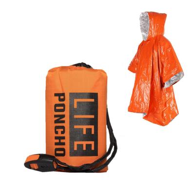 China Waterpoof Emergency Waterproof Poncho (2-Pack) Reusable Lightweight Windproof Hooded Raincoat, Orange and Gree for sale